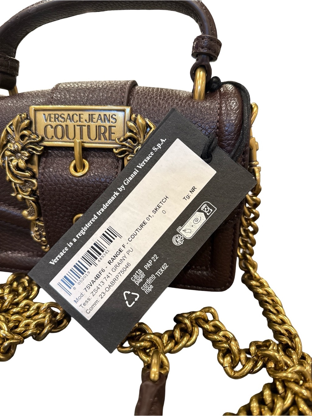 Versace Jeans Collection Dark Brown Leather Bag Gold Hardware Crossbody Mini - Picture 7 of 7